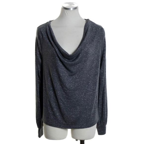 Free People Metallic Gray Palmer Cowl Neck Top Size Small - Picture 2 of 8